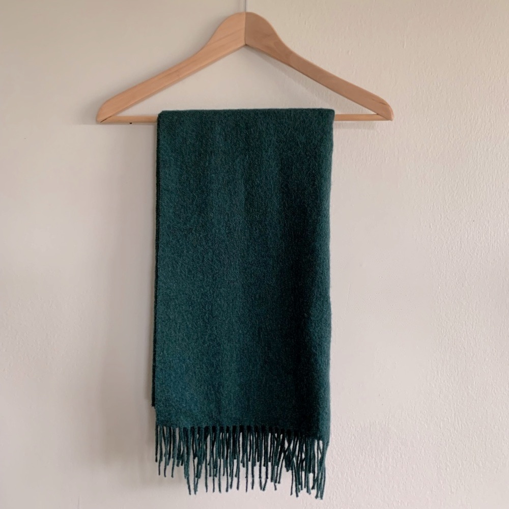 & Other Stories Fringed Wool Blanket Scarf Dark Green